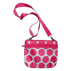 Thirty One Mod Dot Crossbody Bag Pink Polka Dots Adjustable Strap EUC